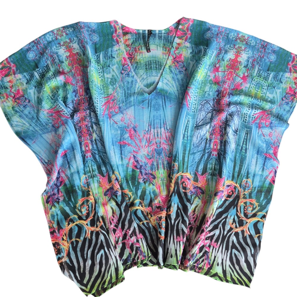 Mushka by Sienna Rose Colorful Tropical Animal Print Sublimation Shawl Blouse XL
